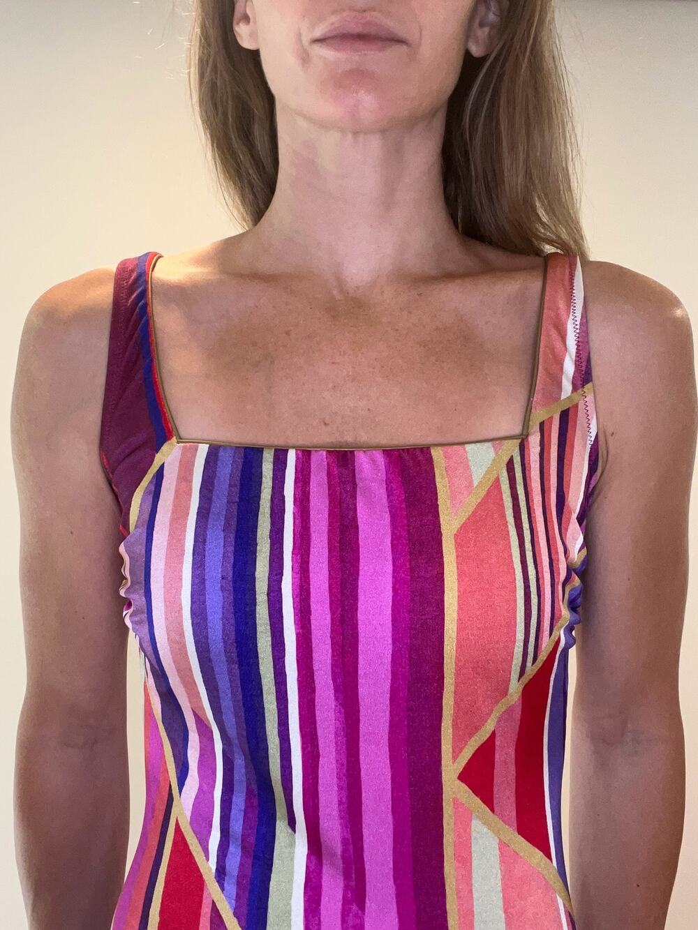 Vintage Gottex One Piece Swimsuit Shimmer Abstract Vertical Stripes Jewel Tone 6